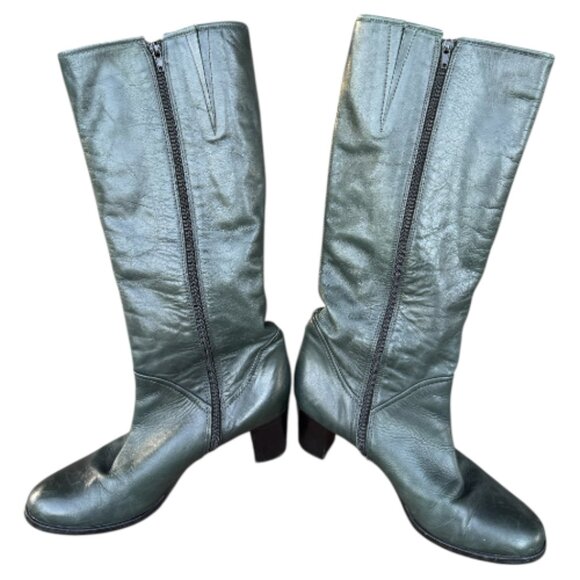 Lavorazione Artigiana Tall Dark Green Leather Boots - Picture 2 of 8